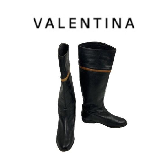 Valentina Black Boots With Tan Trim Boots. Sz 36 - Picture 1 of 4